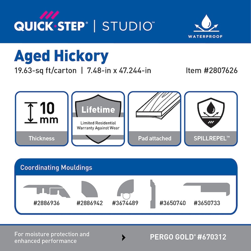 Studio + Spill Repel Aged Hickory 12-Mm T X 7-In W X 48-In L Waterproof Laminate Wood Flooring ( 19.63-Sq Ft / Carton )