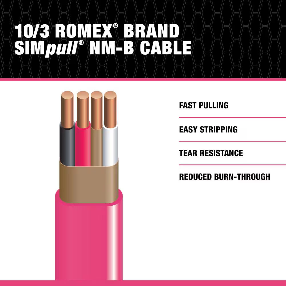 1000 Ft. 10-Gauge/3 Solid Romex SIM Pull CU NM-B with G Wire Pink Spool
