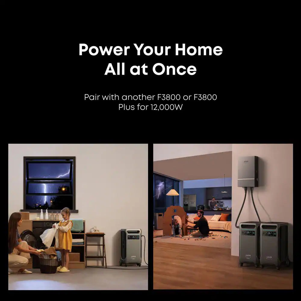 SOLIX F3800 plus 6,000W 7,680Wh Solar Power Solution W/ 1 Expansion Battery and 6 410W Rigid Solar Panels, Push-Button