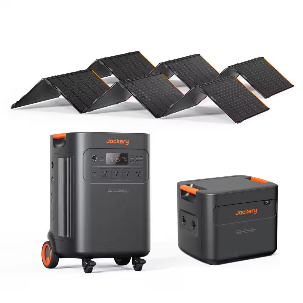 7200W/14400W Peak Solar Generator 5000 plus Push Button Start W/ Extra Battery Pack and 2Pcs 500-Watt, Whole-Home Backup