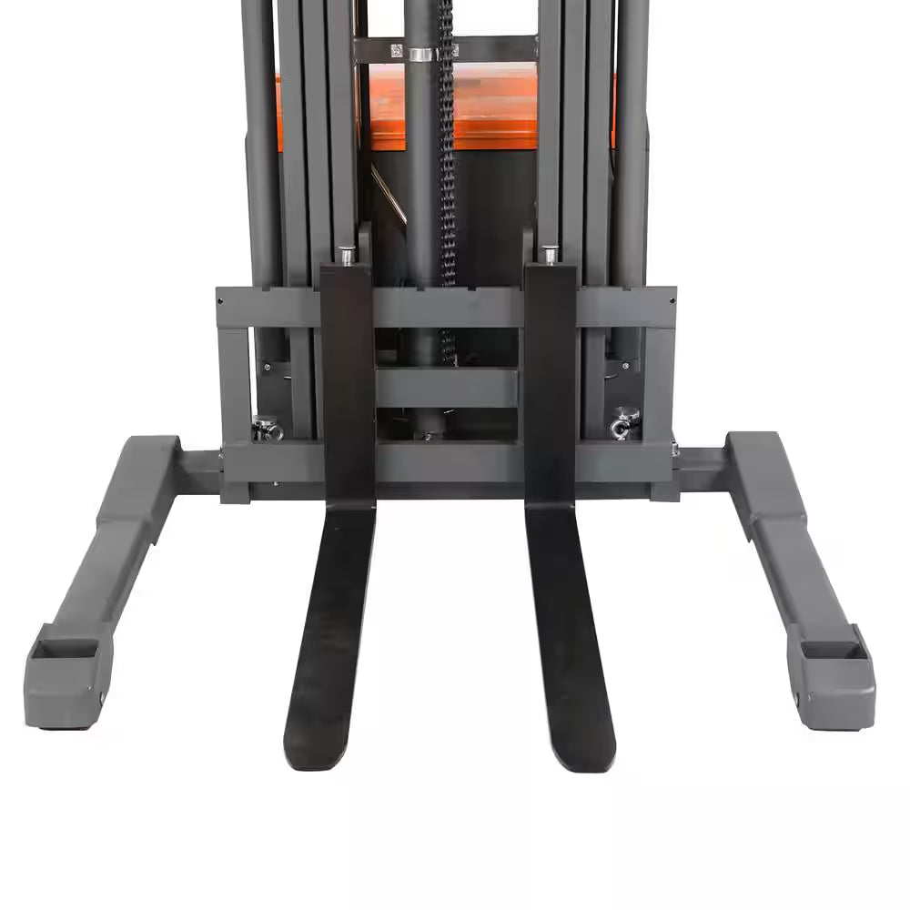 220 In. Lift Height 3300 Lbs. Curtis Control Full Electric Pallet Stacker Straddle Walkie Forklift 24V/200AH GEL Battery