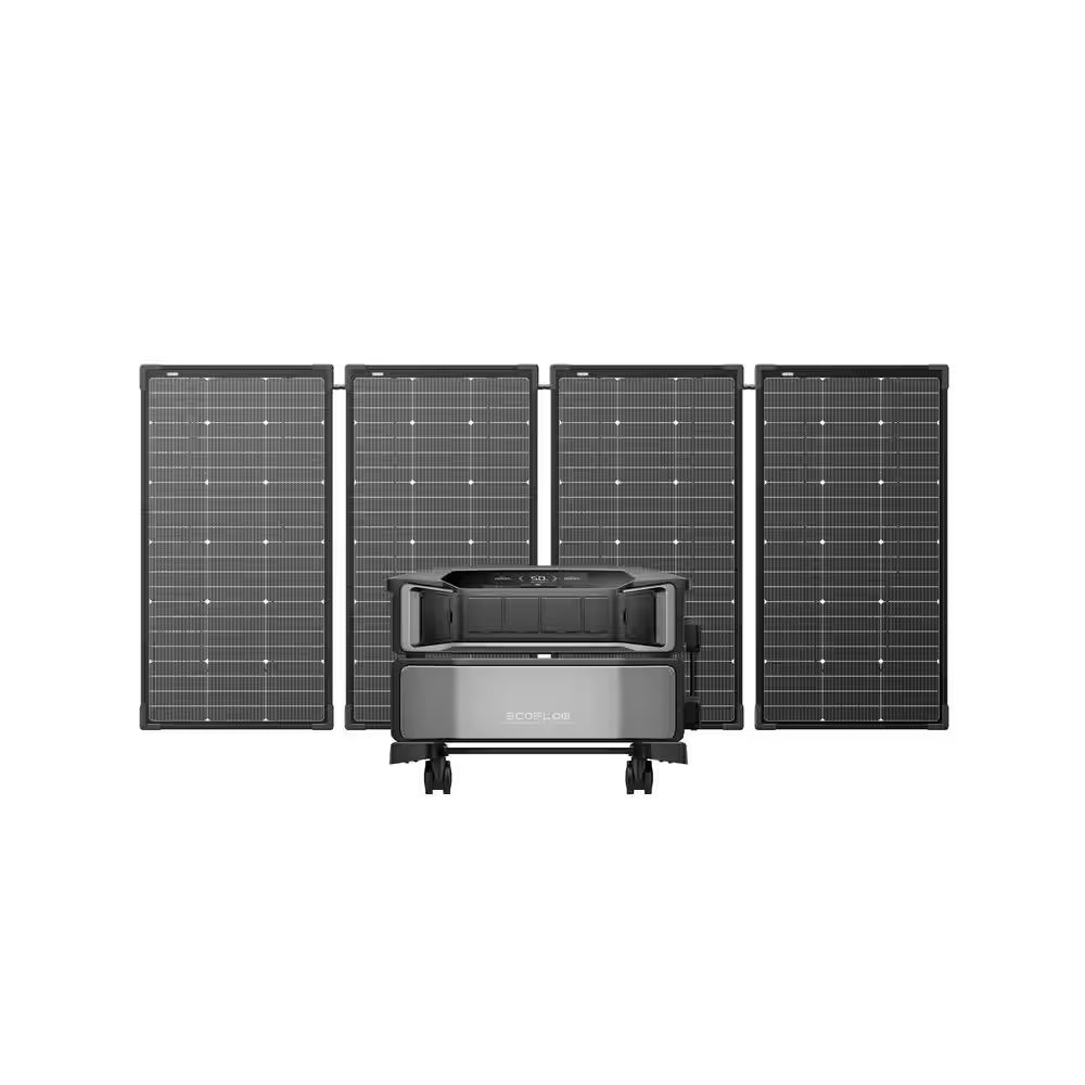 Battery Generator Delta Pro Ultra 6144Wh Push-Button Power Station W/ 4 X 125W Bifacial Modular Solar Panel 7200W Output