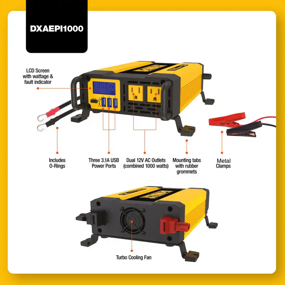 1000-Watt Portable Car Power Inverter with Triple USB Ports