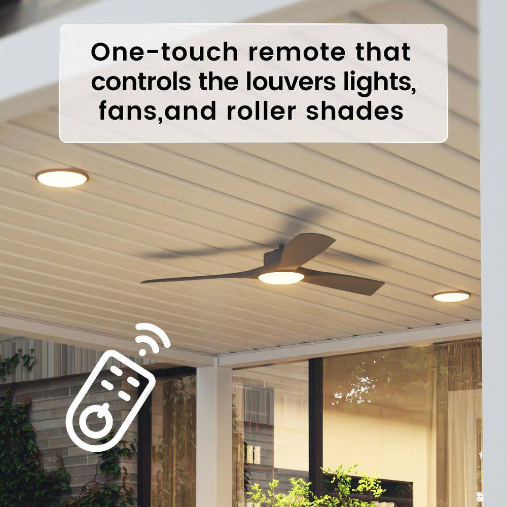 10 Ft. X 28 Ft. Ivory Aluminum Patio Pergola with Built-In Solar Panel, Ceiling Fan and round LED Light