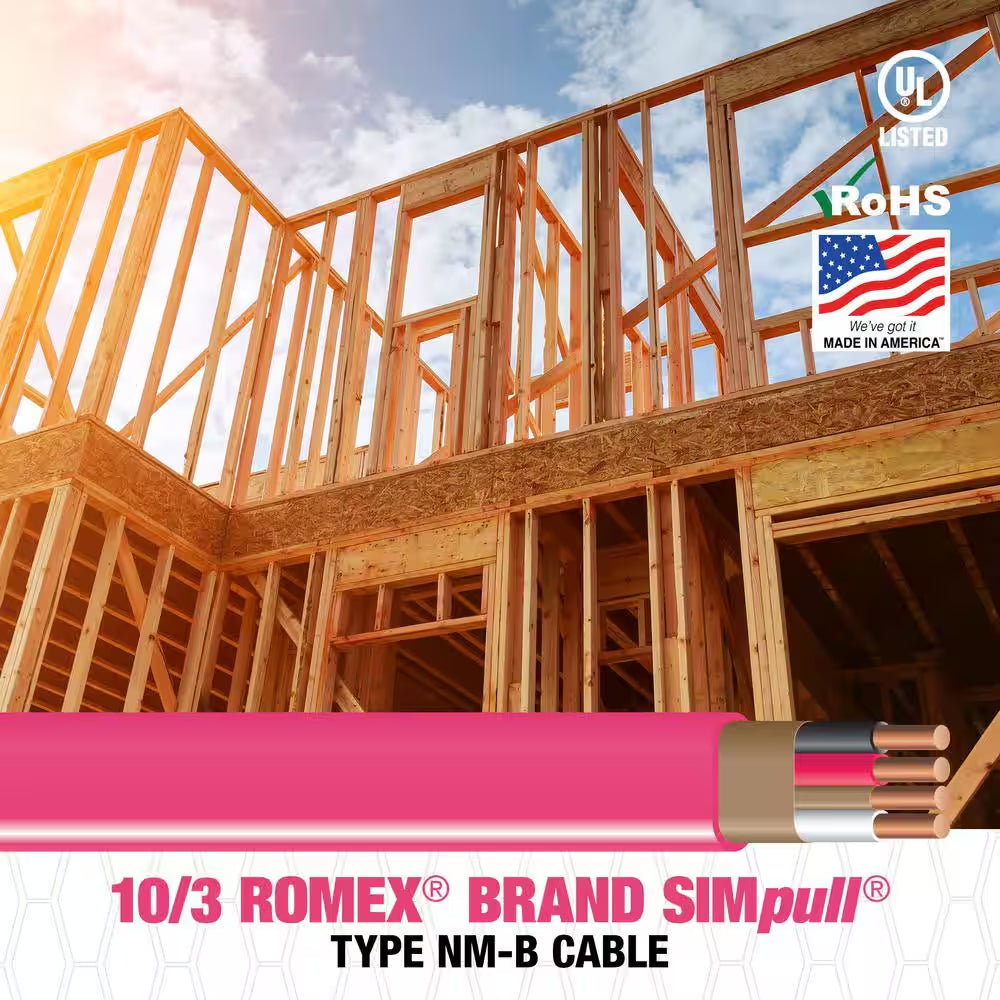 1000 Ft. 10-Gauge/3 Solid Romex SIM Pull CU NM-B with G Wire Pink Spool