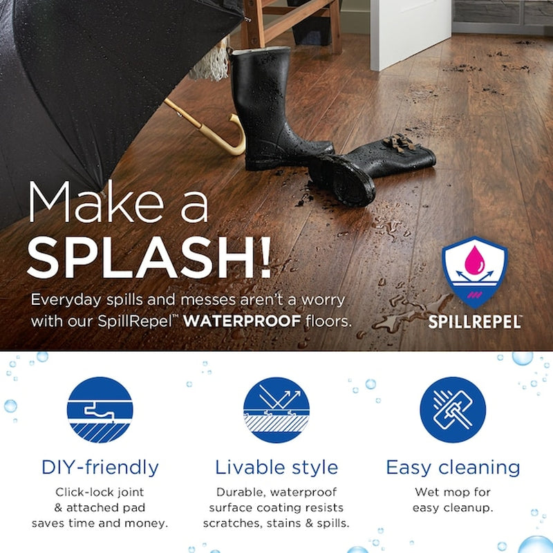 Studio + Spill Repel Aged Hickory 12-Mm T X 7-In W X 48-In L Waterproof Laminate Wood Flooring ( 19.63-Sq Ft / Carton )