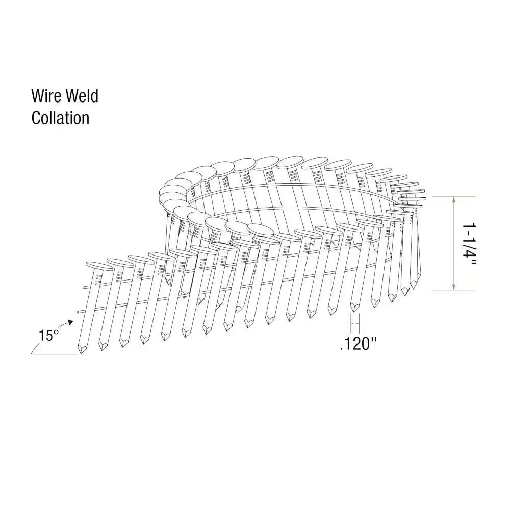 1-1/4 In. X 0.120-Gauge 15° Smooth Shank Electrogalvanized Wire Collated Coil Roofing Nails 7,200 per Box