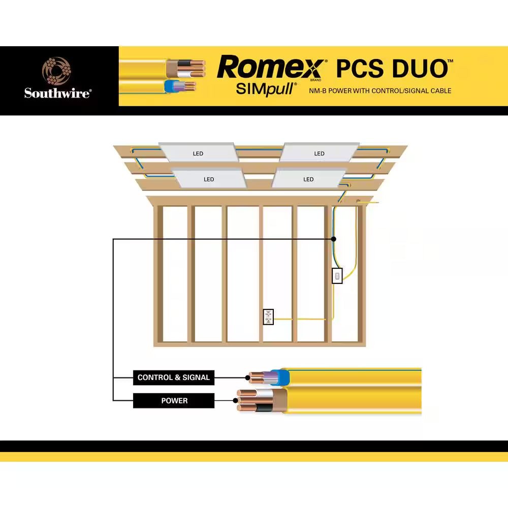 1000 Ft. 12/3 Yellow Solid Romex Simpull NM-B-PCS Duo Cable