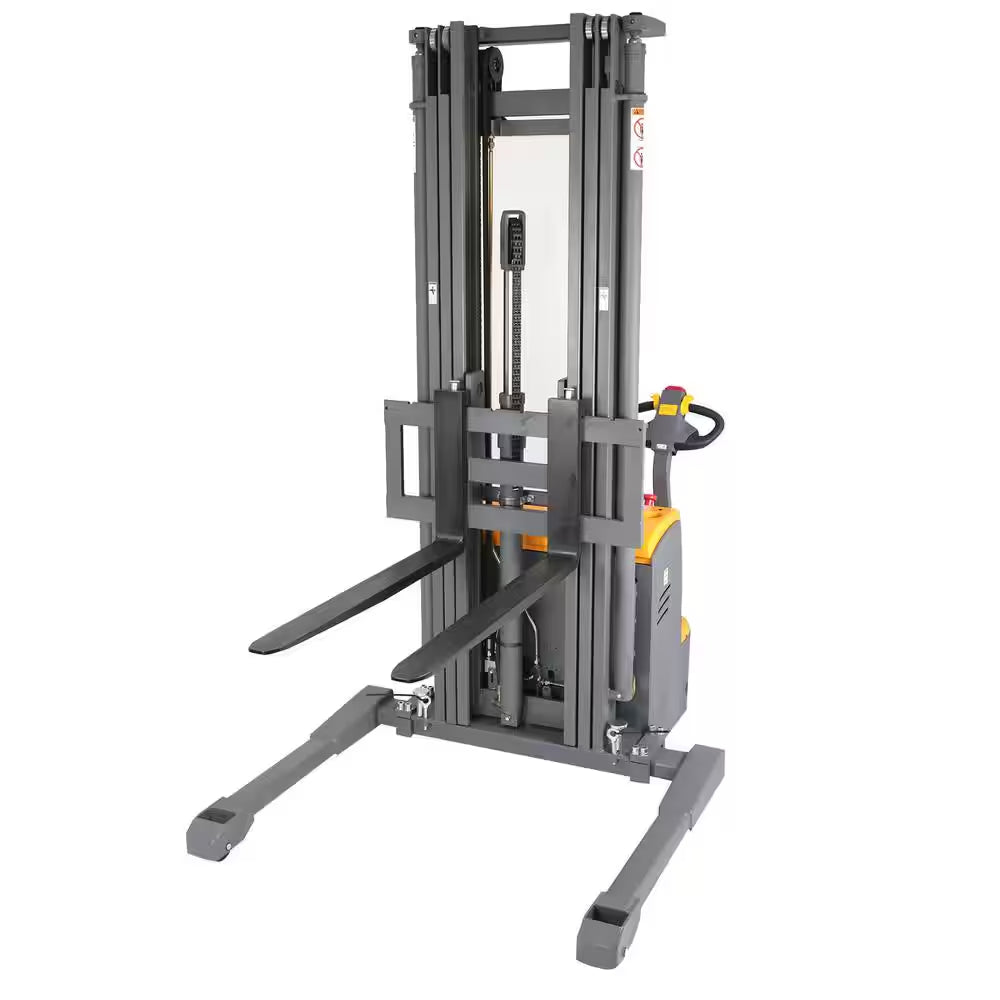 220 In. Lift Height 3300 Lbs. Curtis Control Full Electric Pallet Stacker Straddle Walkie Forklift 24V/200AH GEL Battery