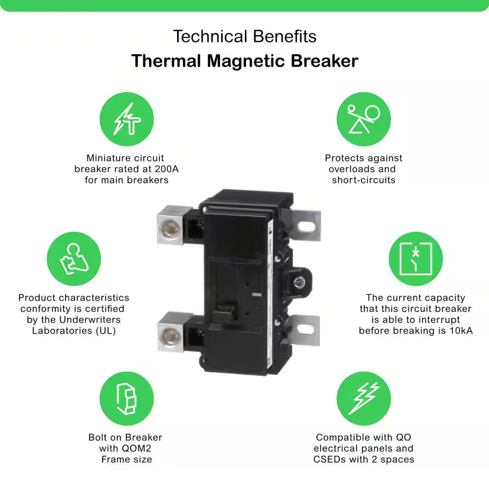 QO 200 Amp 22K AIR QOM2 Frame Size Main Circuit Breaker for QO and Homeline Load Centers