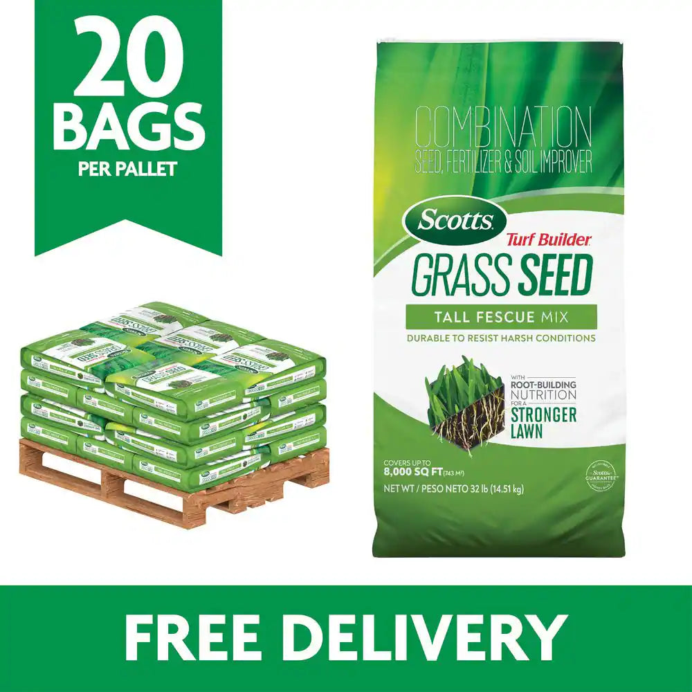 Turf Builder Grass Seed Tall Fescue Mix Bulk Pallet 640 Lbs. with Fertilizer, Soil Improver (Pallet of 20 32 Lb. Bags)