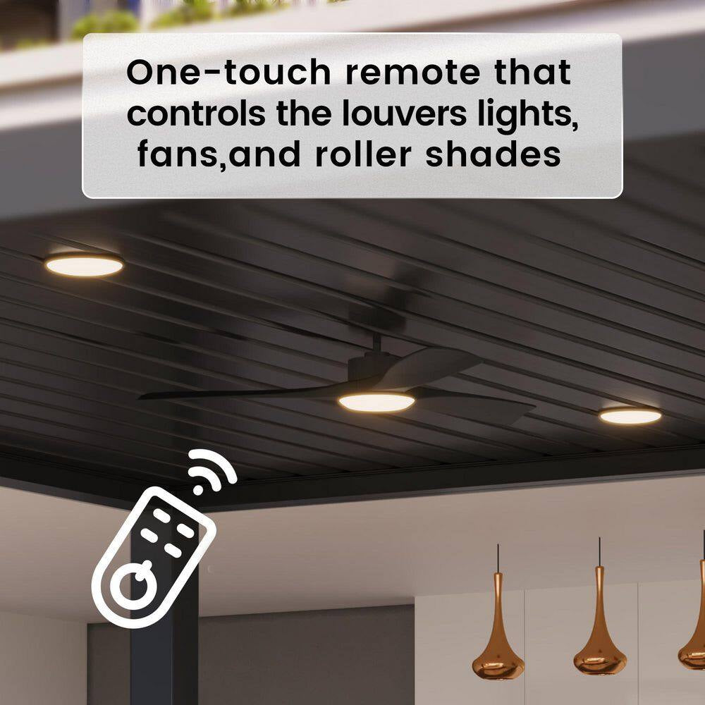 10 Ft. X 20 Ft. Dark Gray Aluminum Patio Pergola with Built-In Solar Panel, Ceiling Fan and round LED Light
