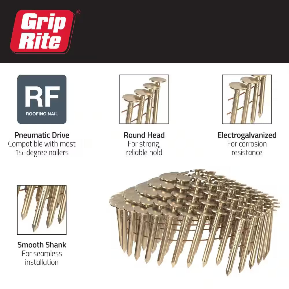 1-1/4 In. X 0.120-Gauge 15° Smooth Shank Electrogalvanized Wire Collated Coil Roofing Nails 7,200 per Box