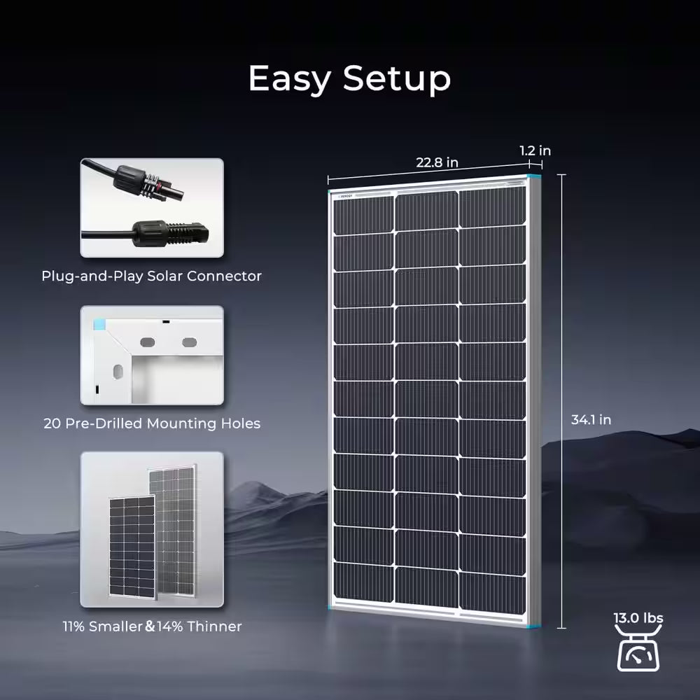 100-Watt 12V Monocrystalline Solar Panel Back-Up Power PV Module for Rv/Boat/Caravan Battery Off-Grid System