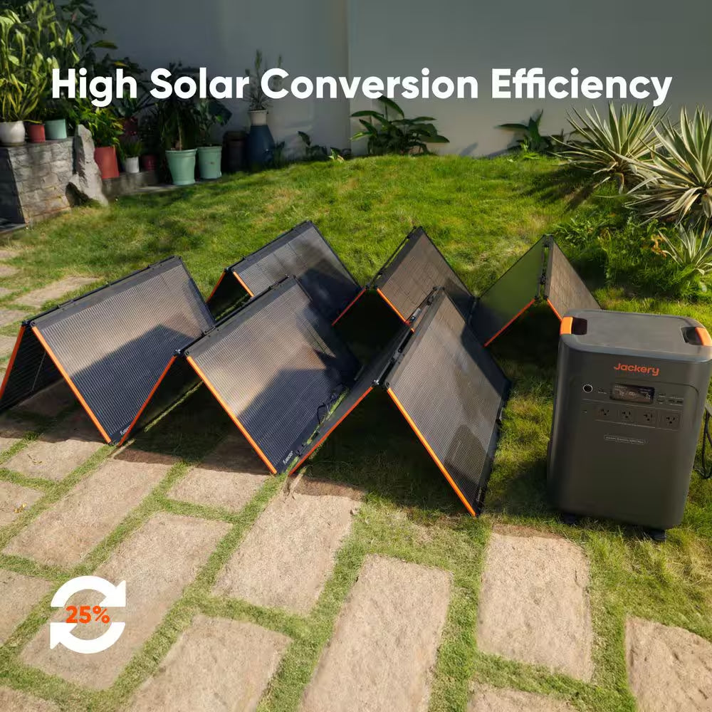 7200W/14400W Peak Solar Generator 5000 plus Push Button Start W/ Extra Battery Pack and 2Pcs 500-Watt, Whole-Home Backup