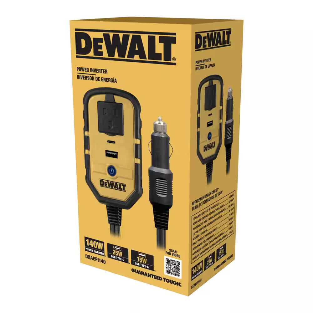 140-Watt Portable Car Power Inverter with Dual USB Ports