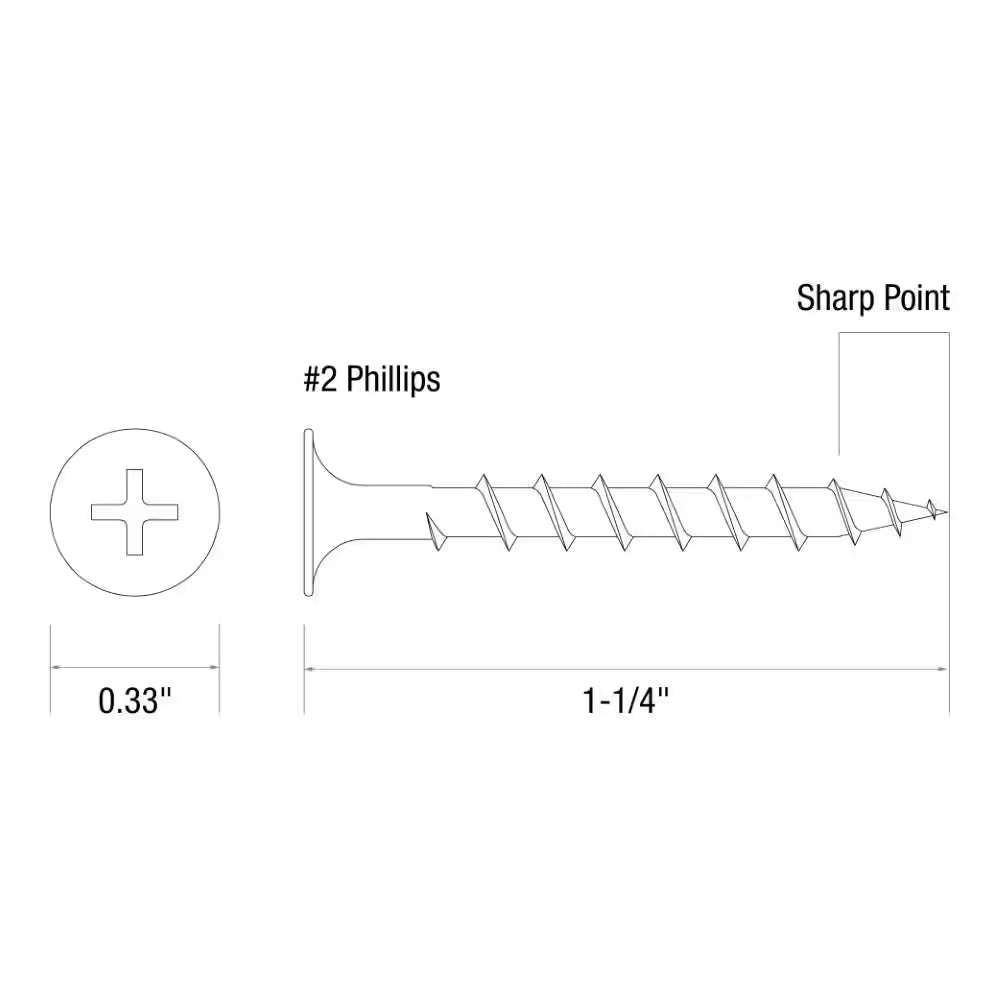 #6 X 1-1/4 In. #2 Phillips Bugle Head Coarse Thread Sharp Point Drywall Screws 1 Lb. Box