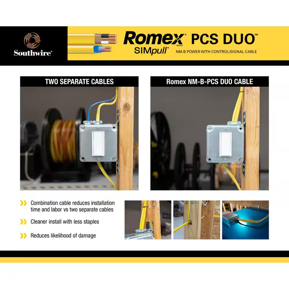 1000 Ft. 12/3 Yellow Solid Romex Simpull NM-B-PCS Duo Cable
