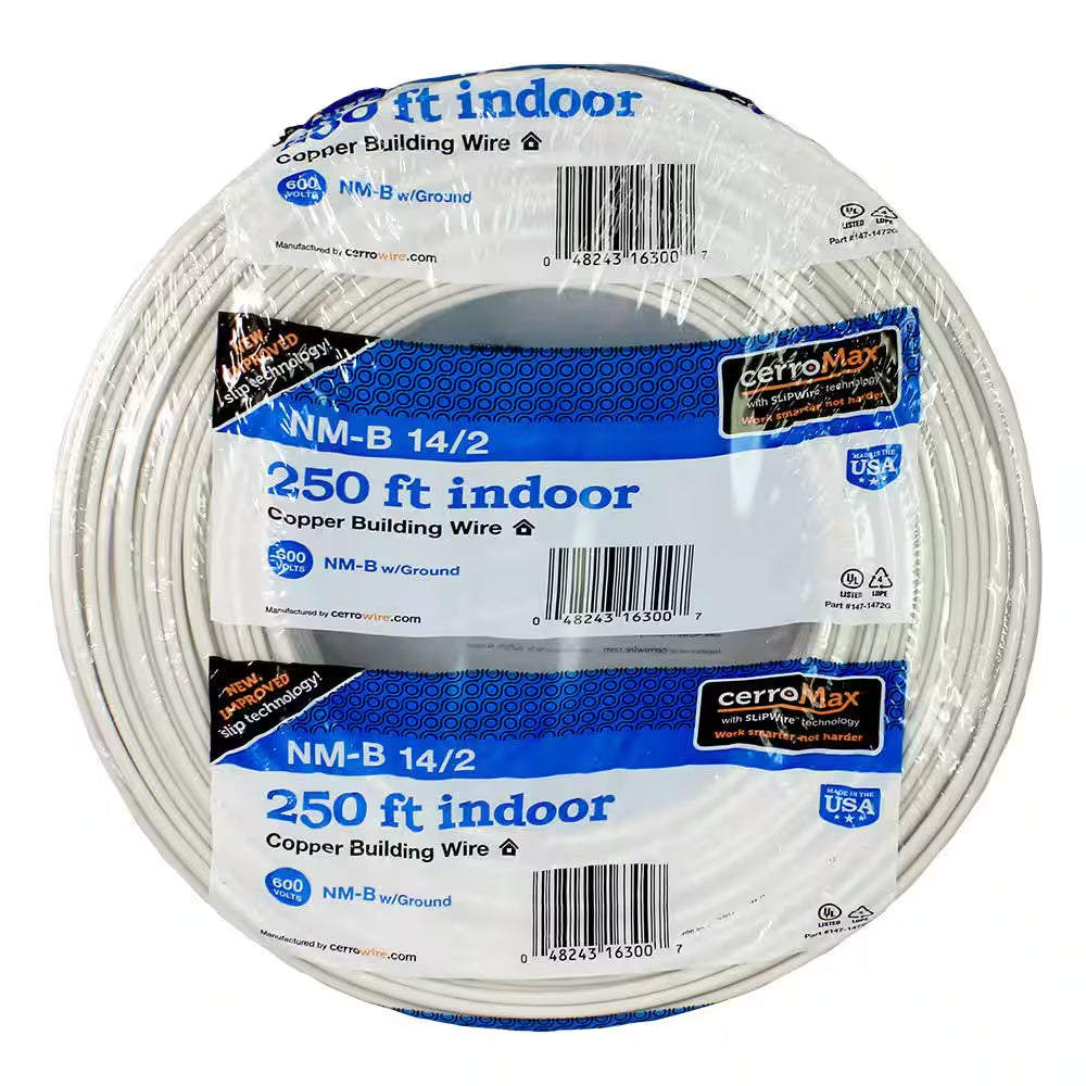 250 Ft 14/2 White Solid Cerromax Copper NM-B Wire (66 Units per Pallet)