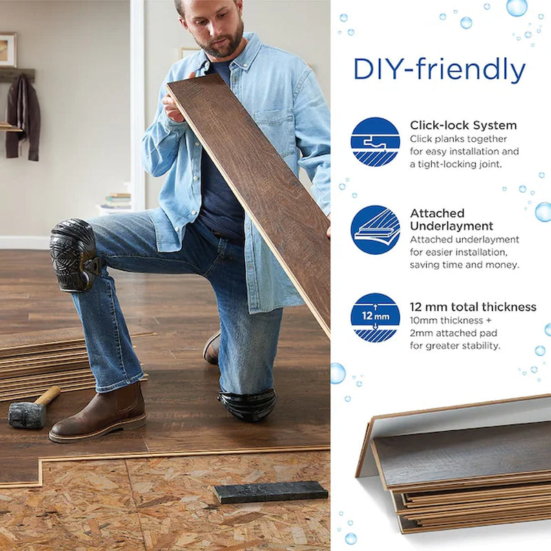 Studio + Spill Repel Aged Hickory 12-Mm T X 7-In W X 48-In L Waterproof Laminate Wood Flooring ( 19.63-Sq Ft / Carton )