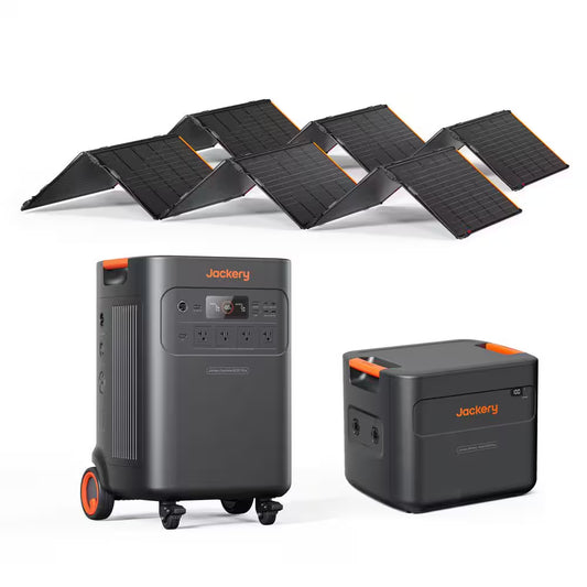 7200W/14400W Peak Solar Generator 5000 plus Push Button Start W/ Extra Battery Pack and 2Pcs 500-Watt, Whole-Home Backup