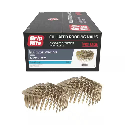 1-1/4 In. X 0.120-Gauge 15° Smooth Shank Electrogalvanized Wire Collated Coil Roofing Nails 7,200 per Box